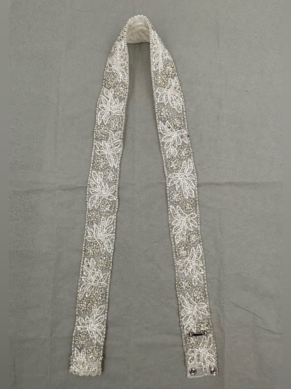 Hand Beaded Bridal Belt Ivory Silver Wedding Sash 27.5” Fit
